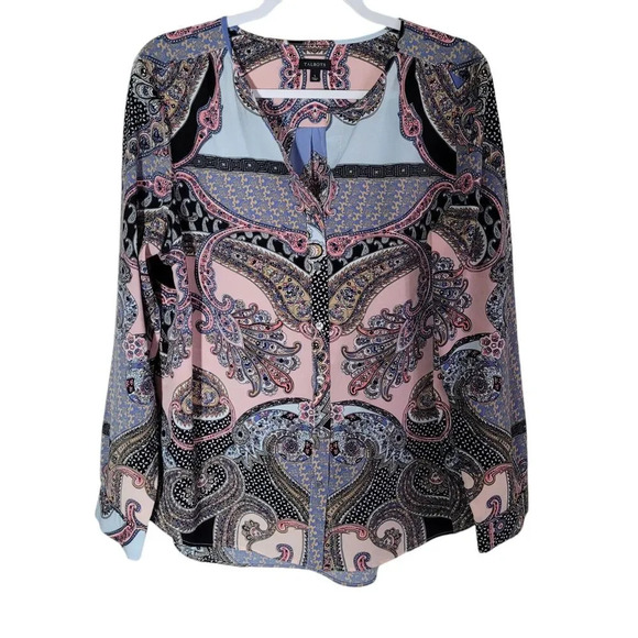 Talbots Button Up Blouse Women's Size Large Multicolor Paisley Boho Print Career - Picture 1 of 8